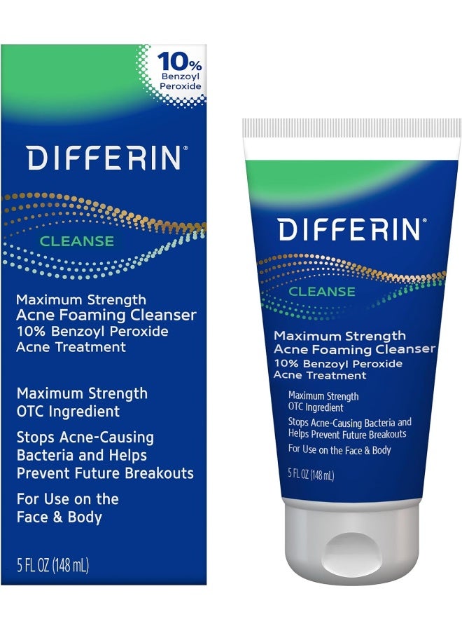 differin غسول وجه لعلاج حب الشباب مع 10% بنزويل بيروكسايد، أقصى قوة، منظف رغوي لعلاج حب الشباب، علاج سريع المفعول لحب الشباب للوجه والجسم - Image 1